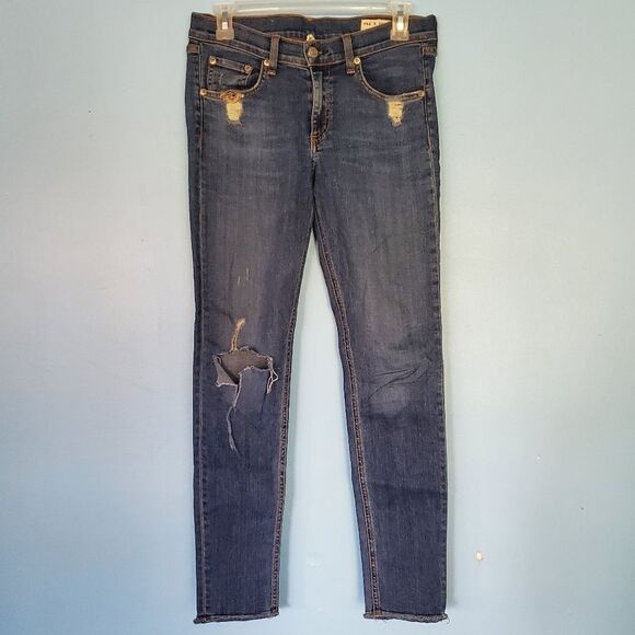 Rag & Bone Skinny Highly Distressed Medium Wash Denim Jeans - Picture 1 of 9
